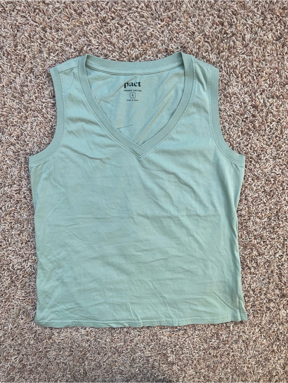 Pact 100% Organic Cotton V-Neck Comfort Casual Tank Top Mint Sage Women Size S